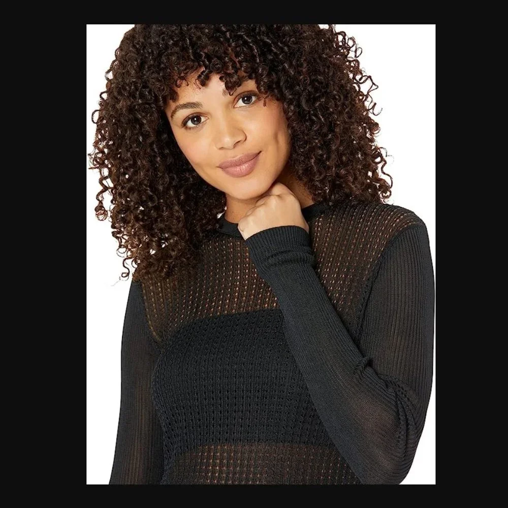 Free People Black Sheer Knit Long Sleeve Top